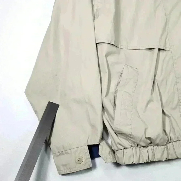 Members Only Mens Embroidered Logo Jacket Large Tan w/Plaid Lining Epaulets READ - Picture 5 of 16